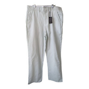 New Chrystie Womens Size Large Bootcut Pants Light Blue Seersucker Pockets NWT